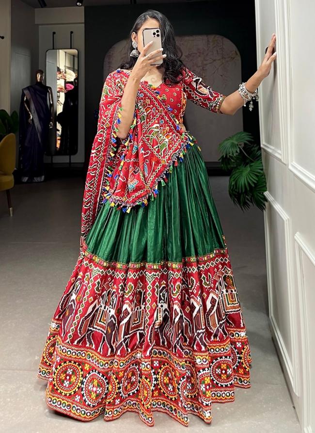 Soft Butter Silk Green Navratri Wear Printed Lehenga Choli